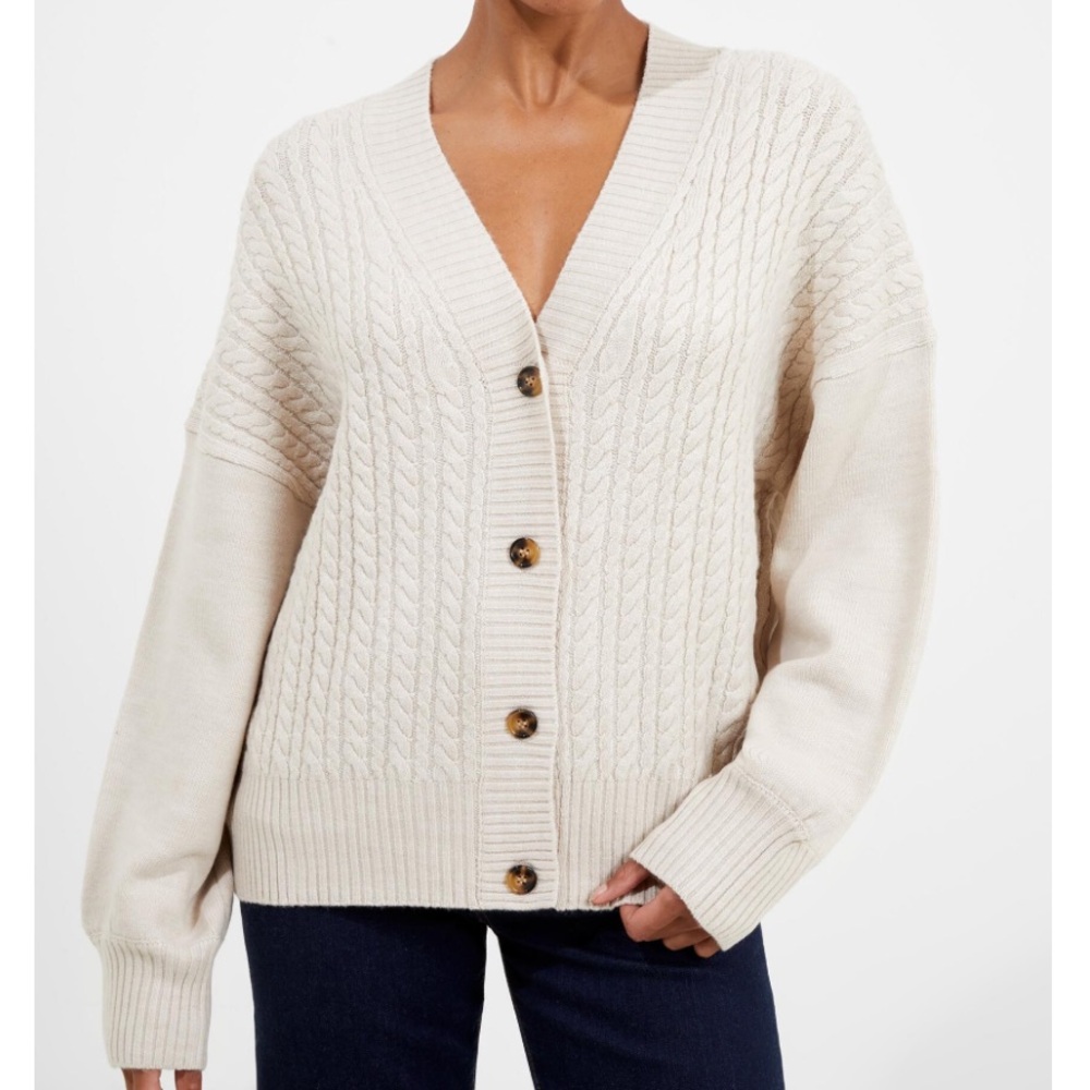 French Connection BabySoft V Neck Cardigan Sweater Oatmeal XL